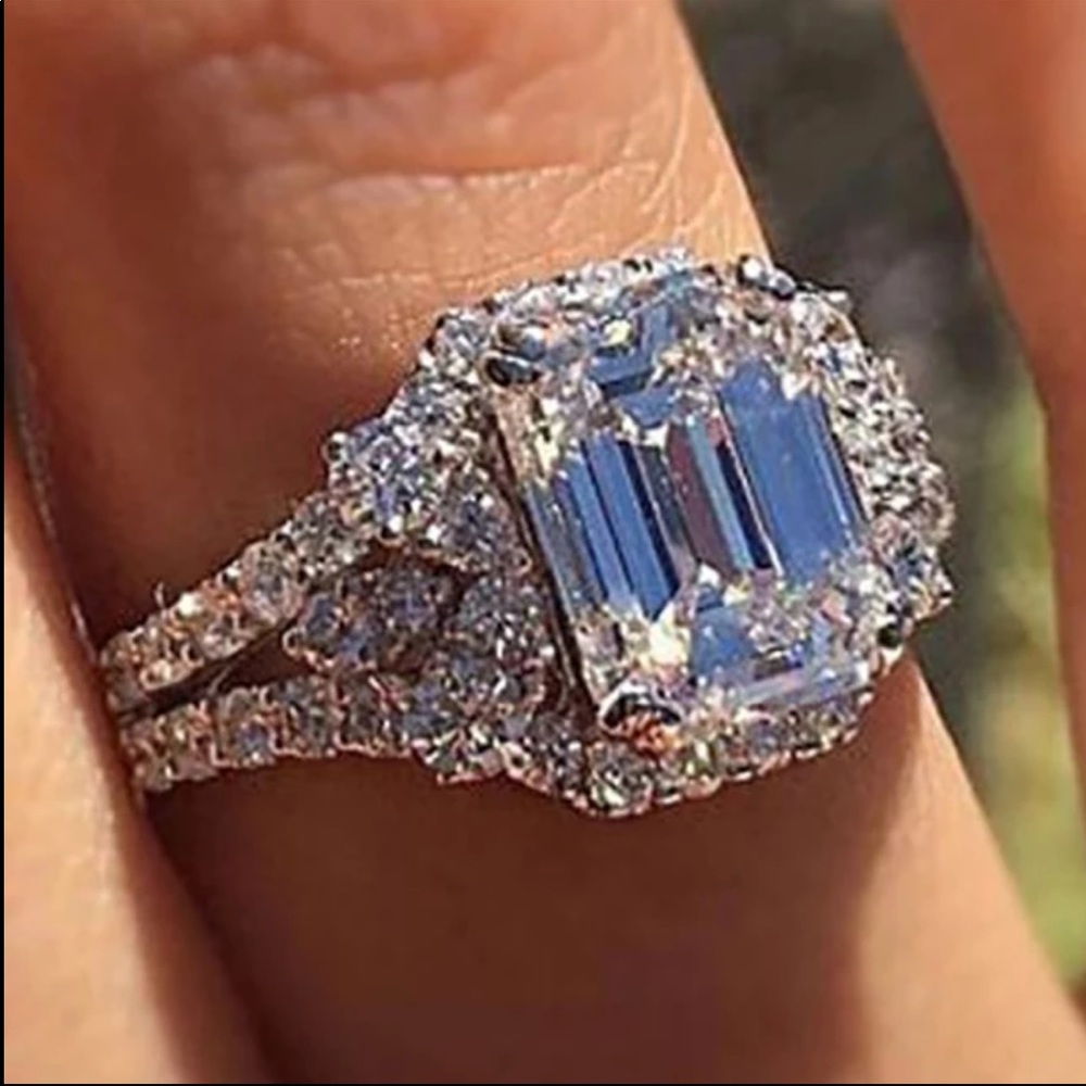 New Luxury Wedding Party 925 Silver Diamond Ring - Picture 3 of 4